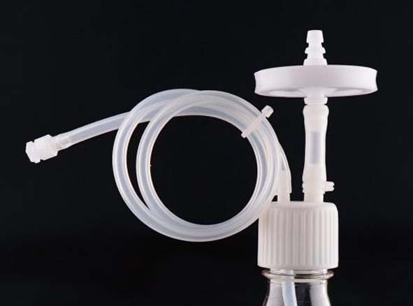 Transfer Cap for 125mL Erlenmeyer Flask having a 1/8 Tube with male Luer connector with a female Luer sealing cap