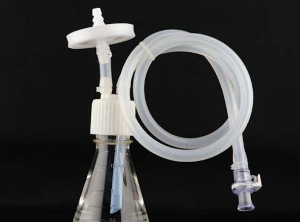 Transfer Cap for 250mL Erlenmeyer Flask having a 1/8 Tube with male MPC connector with a female Luer sealing cap