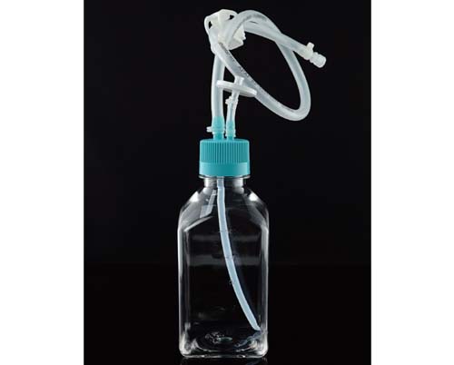 1L PETG Square Storage Bottle, Bio-directional Transfer Cap with TPE Tube (60cm  1/8 ID 1/4 OD), Female Luer Lock Connector with Luer Plug, Vent Filter (0.22 μm  Φ24mm), Sterile, 1/pk, 10/cs