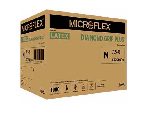 手袋 ラテックスグローブ パウダーフリー DIAMONDGRIP PLUS M