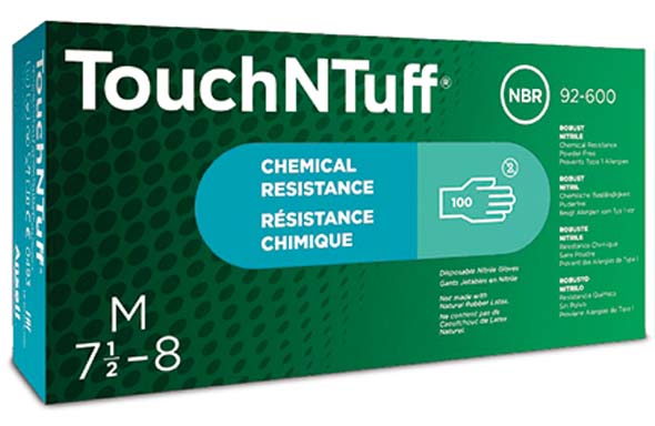 手袋　高耐薬品性　 ニトリルグローブ パウダーフリーTouchNTuff 92-600 XL(9.5 - 10)