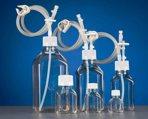 500mL PETG Square Storage Bottle, Bio-directional Transfer Cap with TPE Tube (60cm  1/4 ID  3/8 OD), Female Luer Lock Connector with Luer Plug, Vent Filter (0.22 μm  Φ24mm), Sterile, 1/pk, 10/cs